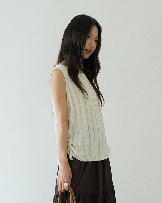 Drawstring Waist Sleeveless Knit Top
