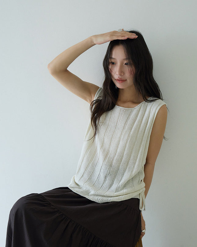 Drawstring Waist Sleeveless Knit Top