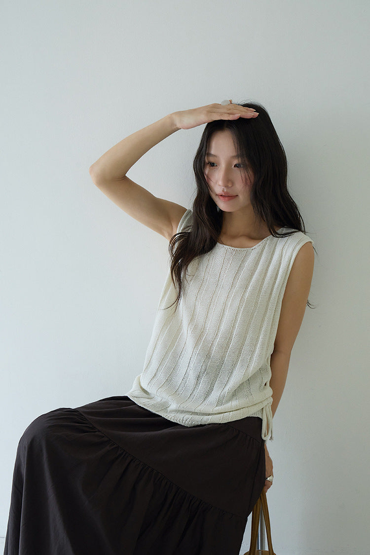Drawstring Waist Sleeveless Knit Top