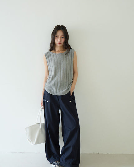 Drawstring Waist Sleeveless Knit Top