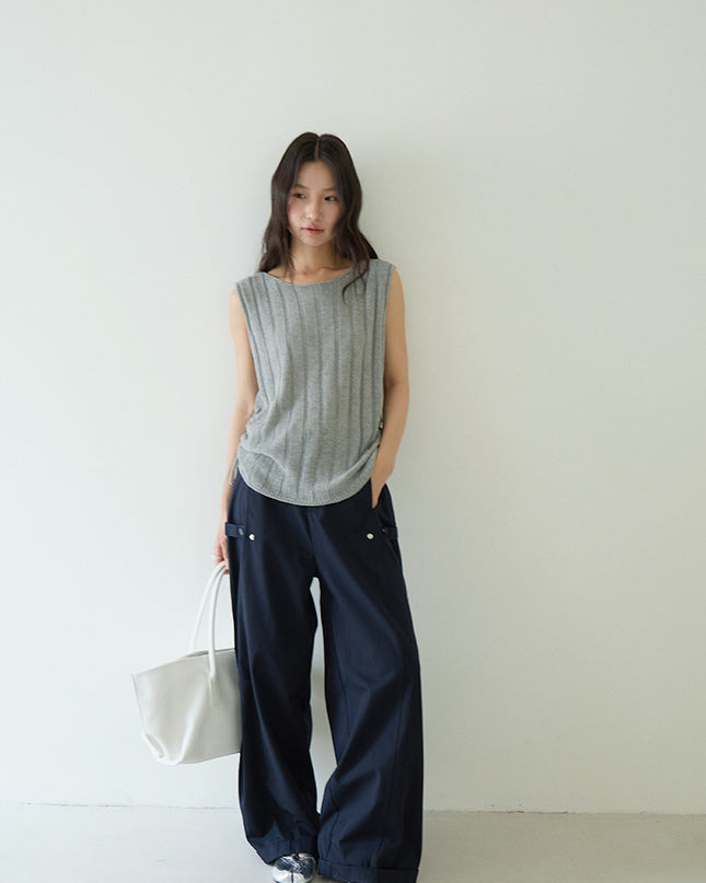 Drawstring Waist Sleeveless Knit Top
