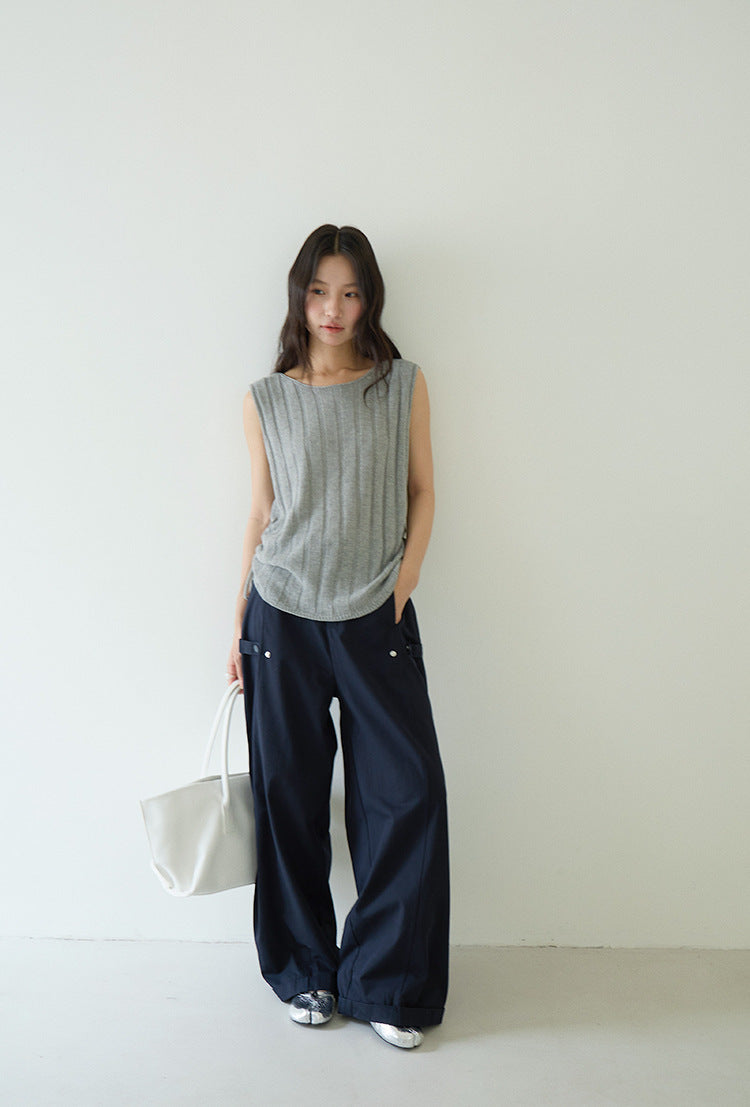 Drawstring Waist Sleeveless Knit Top