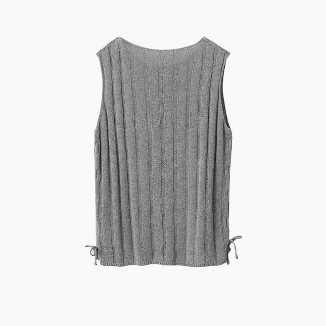 Drawstring Waist Sleeveless Knit Top