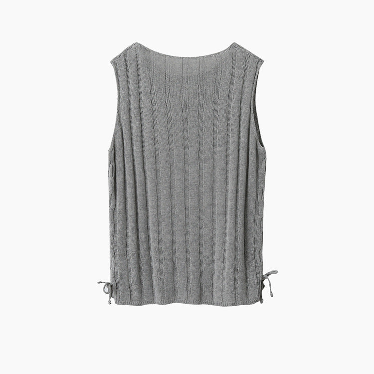 Drawstring Waist Sleeveless Knit Top