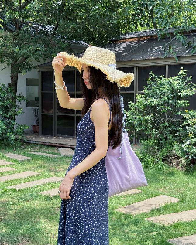 Vintage Floral Spaghetti Strap Lace-Trim Midi Dress