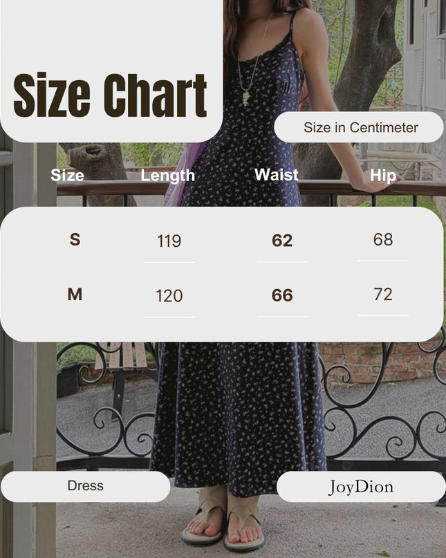 Vintage Floral Spaghetti Strap Lace-Trim Midi Dress