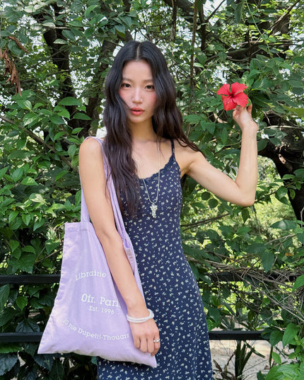 Vintage Floral Spaghetti Strap Lace-Trim Midi Dress