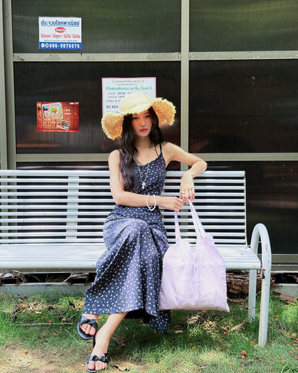 Vintage Floral Spaghetti Strap Lace-Trim Midi Dress