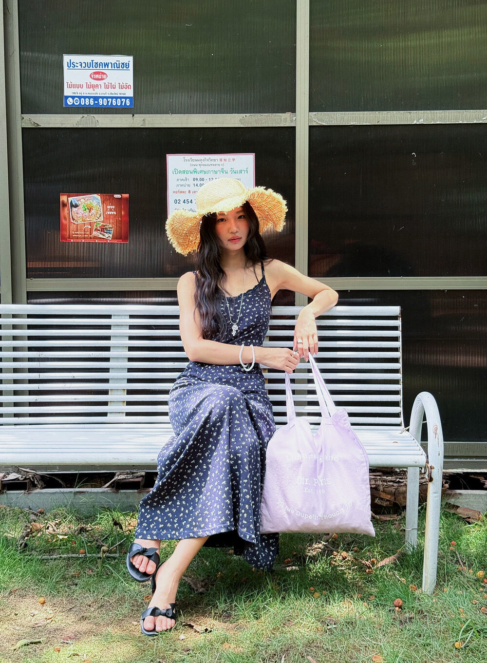 Vintage Floral Spaghetti Strap Lace-Trim Midi Dress