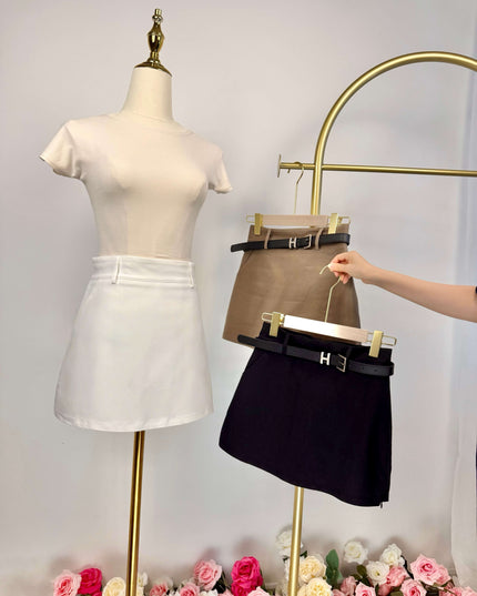 Classic High Waist A-Line Side Zipper Skort (With Belt)