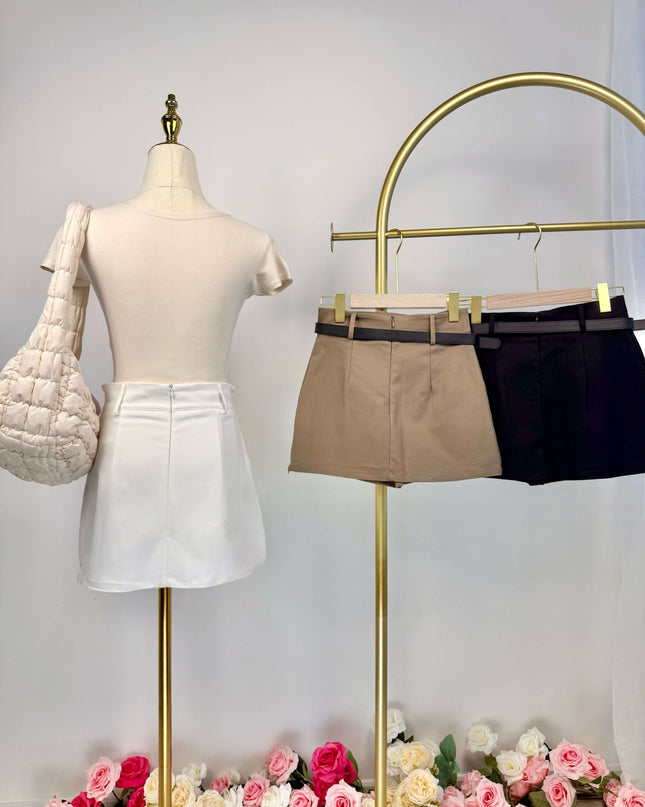 Classic High Waist A-Line Side Zipper Skort (With Belt)