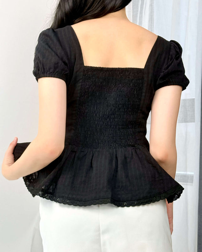 French Ruffle Puff Sleeve Slim-Fit Crop Top
