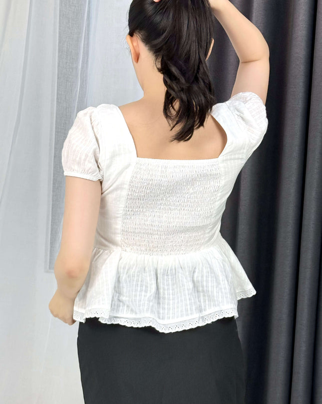 French Ruffle Puff Sleeve Slim-Fit Crop Top