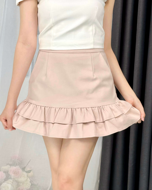 Double Ruffle Hem High-Waist Mini Skirt