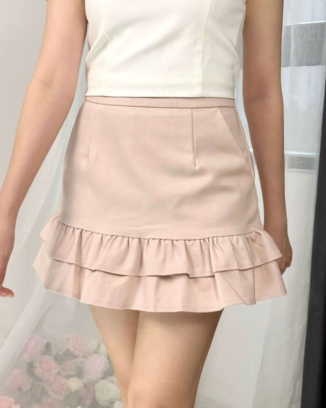 Double Ruffle Hem High-Waist Mini Skirt