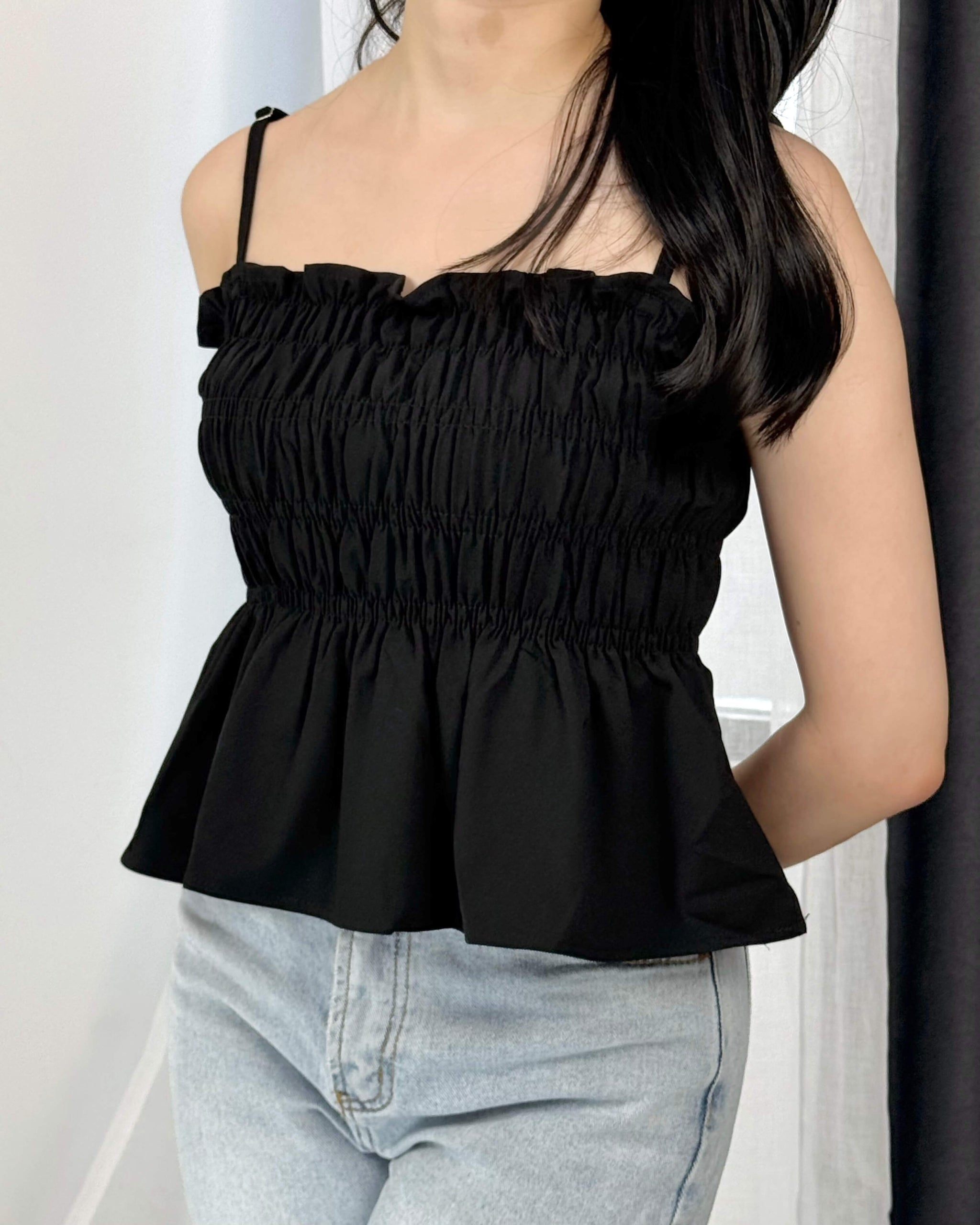 WGWE Pure Desire Pleated Ruffle Sleeveless Crop Top