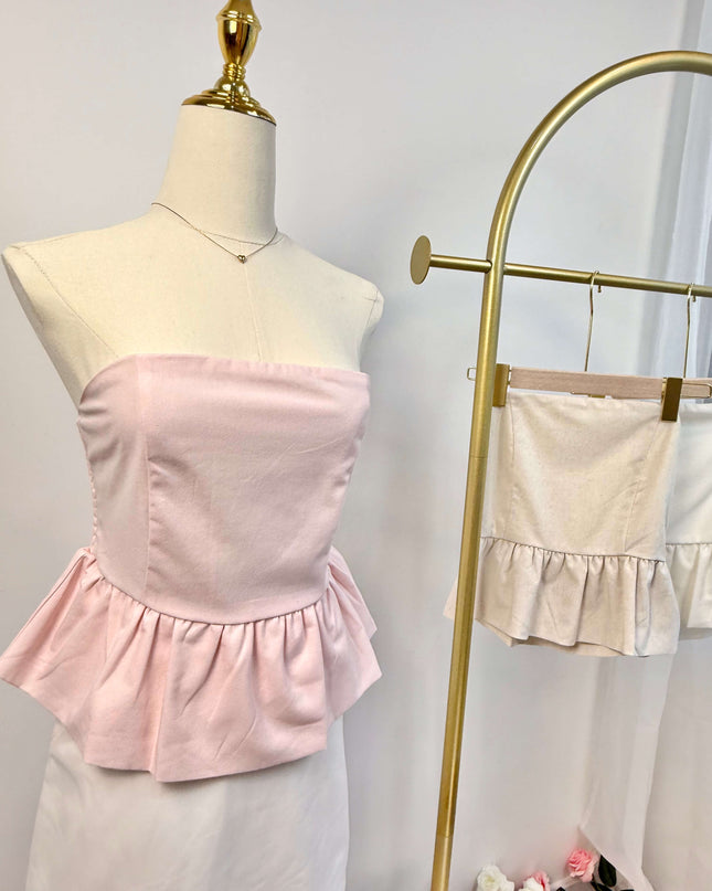 Ruffle Hem Linen Tube Top