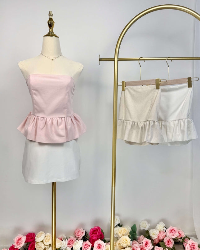 Ruffle Hem Linen Tube Top