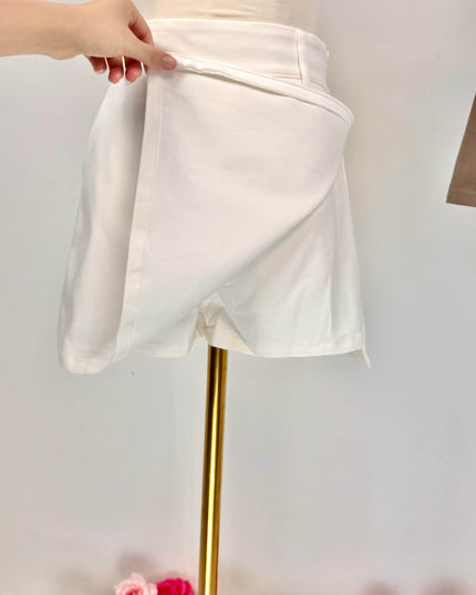 Classic High Waist A-Line Side Zipper Skort (With Belt)