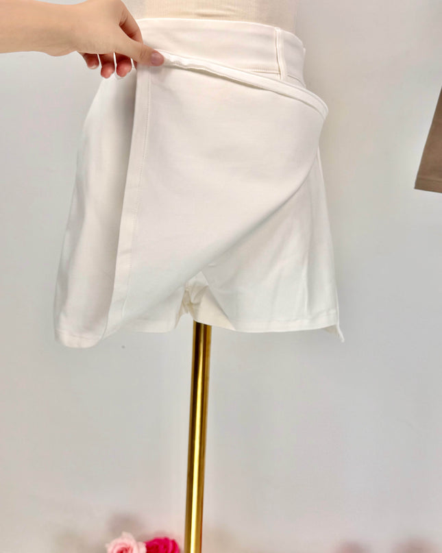 Classic High Waist A-Line Side Zipper Skort (With Belt)