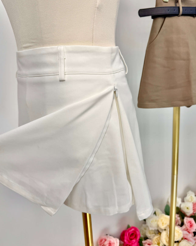 Classic High Waist A-Line Side Zipper Skort (With Belt)