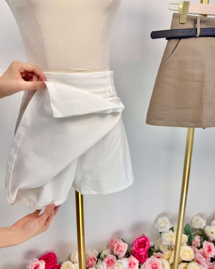 Classic High Waist A-Line Side Zipper Skort (With Belt)