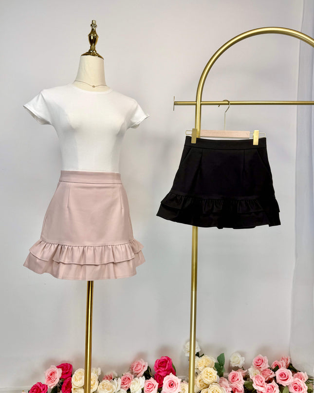 Double Ruffle Hem High-Waist Mini Skirt