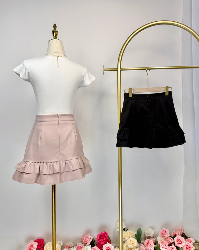 Double Ruffle Hem High-Waist Mini Skirt