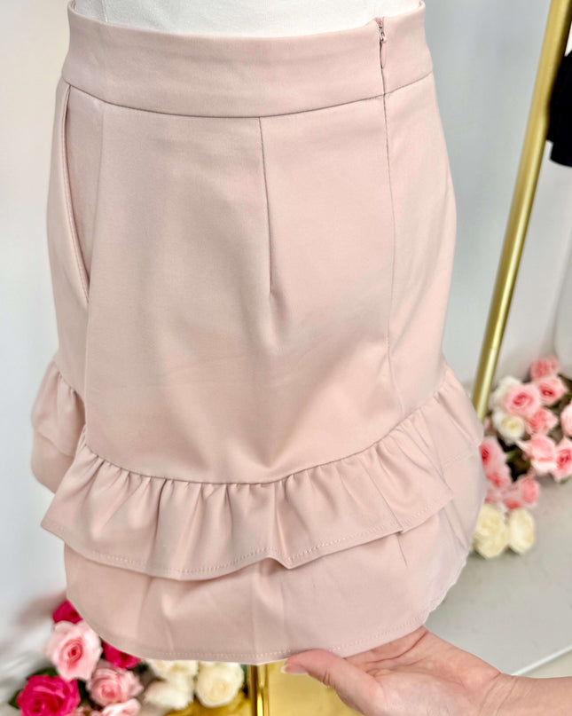 Double Ruffle Hem High-Waist Mini Skirt