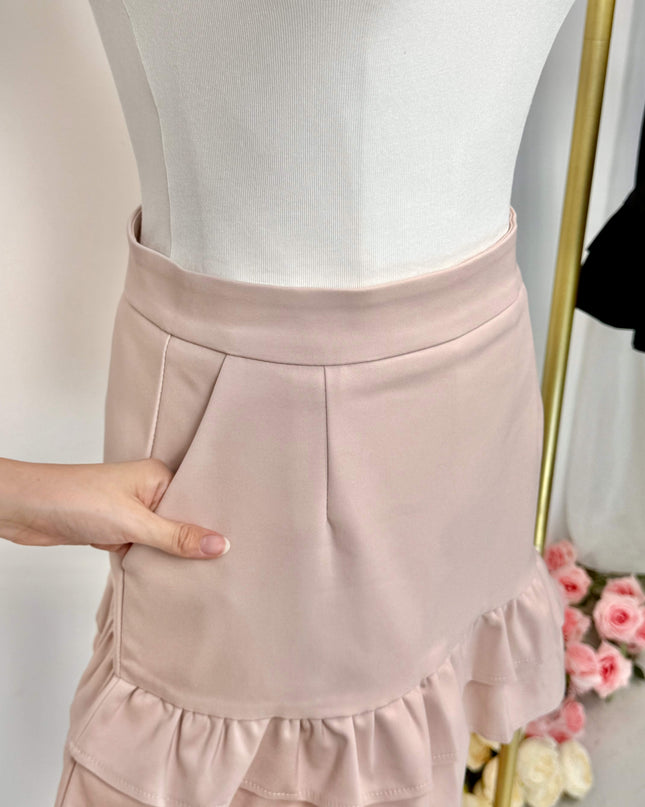 Double Ruffle Hem High-Waist Mini Skirt