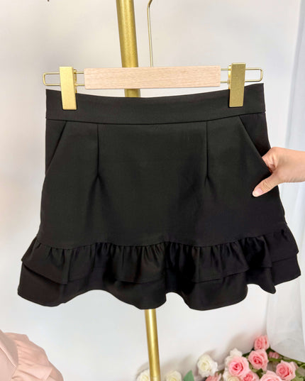 Double Ruffle Hem High-Waist Mini Skirt