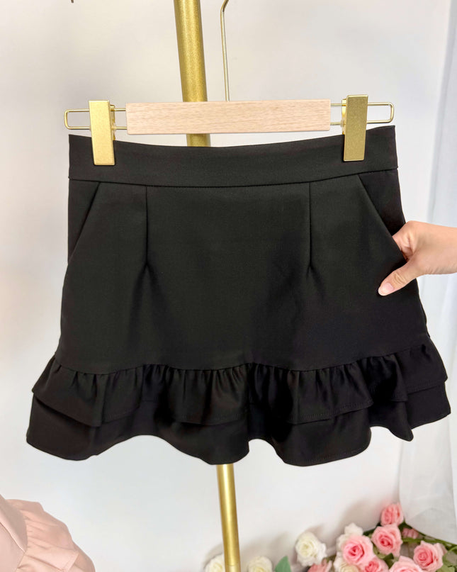 Double Ruffle Hem High-Waist Mini Skirt