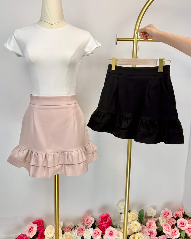 Double Ruffle Hem High-Waist Mini Skirt