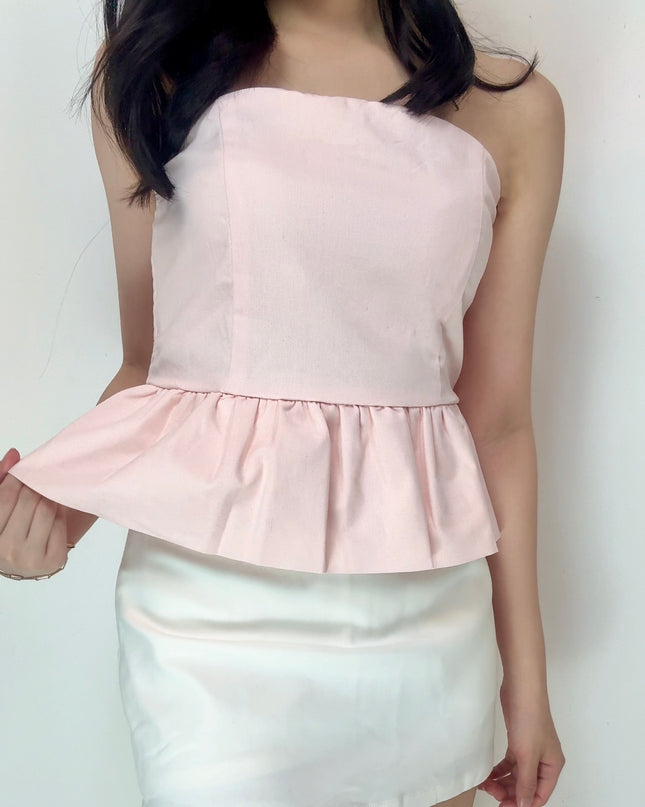 Ruffle Hem Linen Tube Top