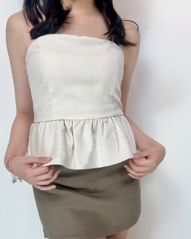 Ruffle Hem Linen Tube Top
