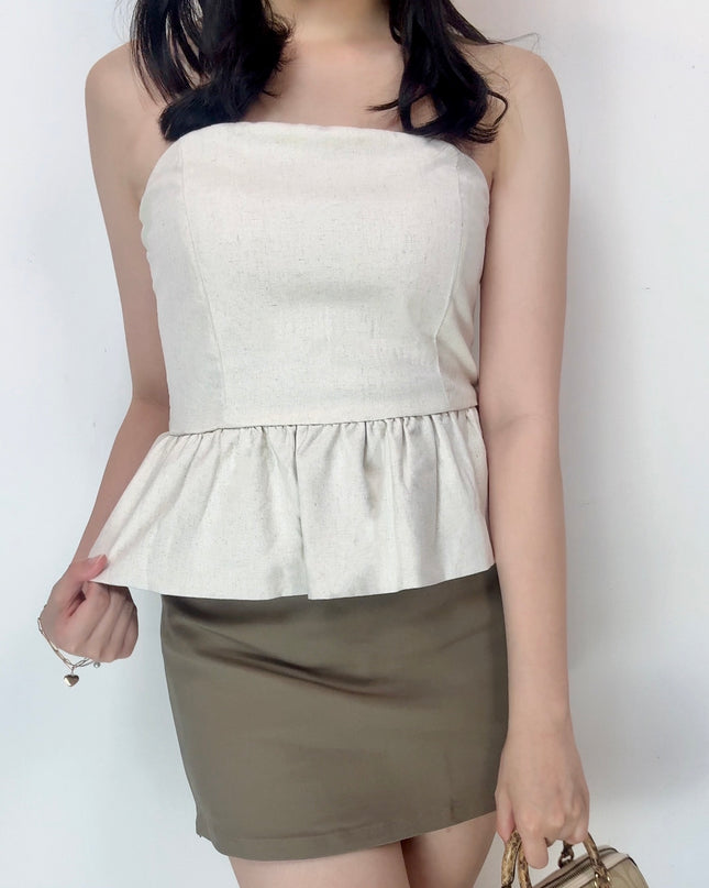 Ruffle Hem Linen Tube Top
