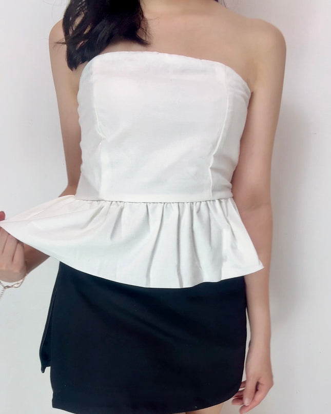 Ruffle Hem Linen Tube Top