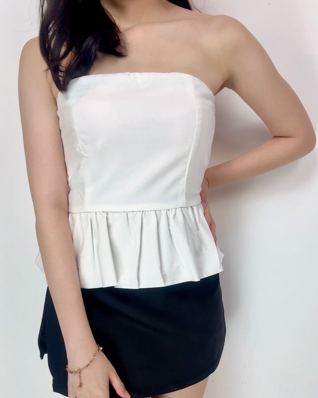 Ruffle Hem Linen Tube Top