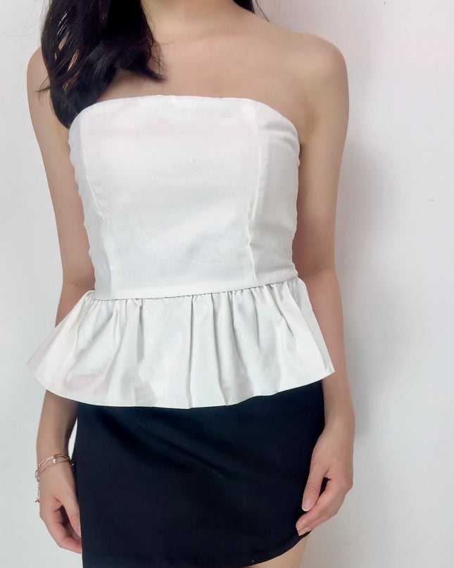 Ruffle Hem Linen Tube Top