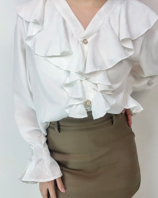 Cascade Ruffle Chiffon Blouse