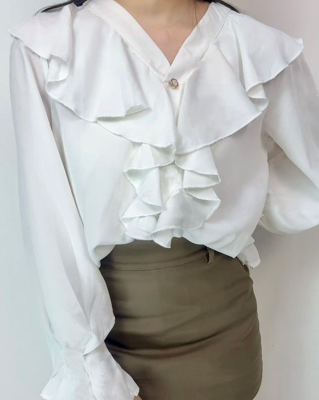 Cascade Ruffle Chiffon Blouse