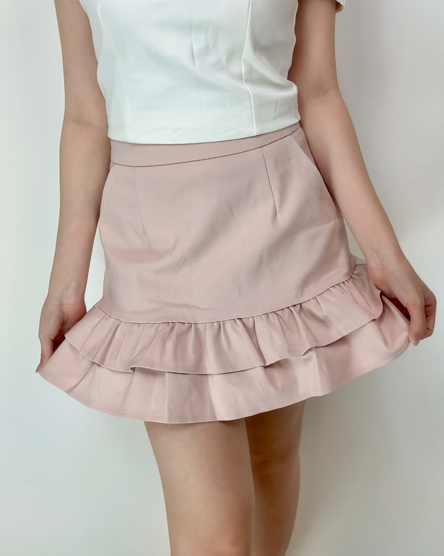 Double Ruffle Hem High-Waist Mini Skirt