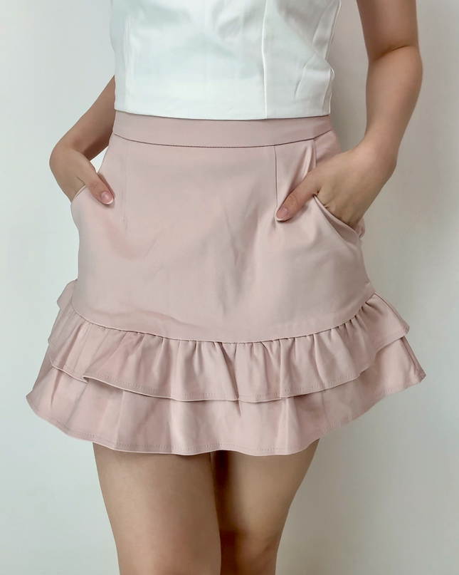Double Ruffle Hem High-Waist Mini Skirt