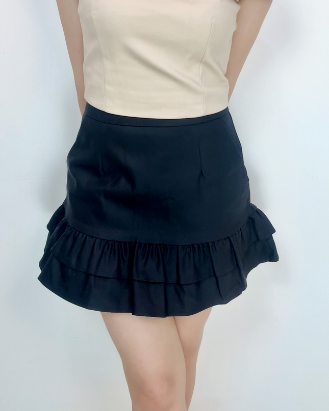 Double Ruffle Hem High-Waist Mini Skirt