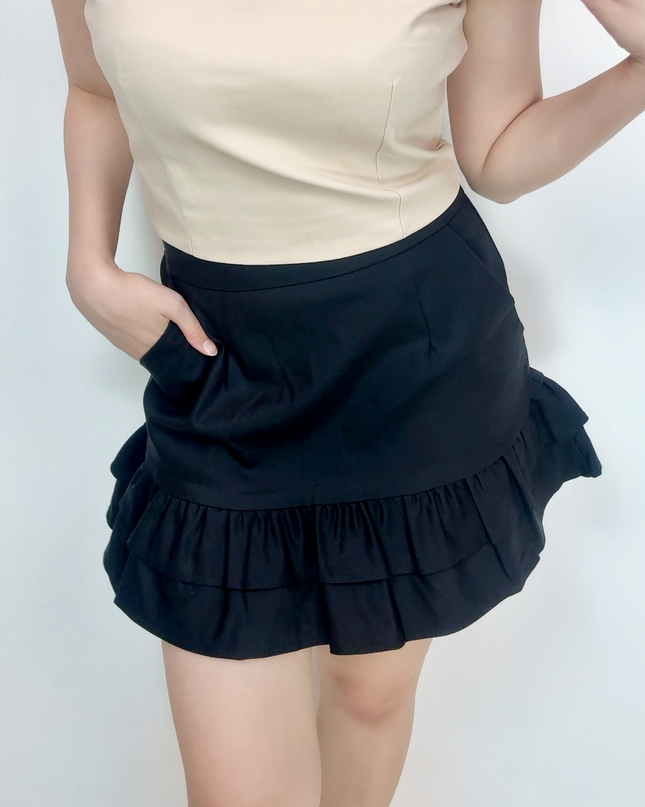 Double Ruffle Hem High-Waist Mini Skirt