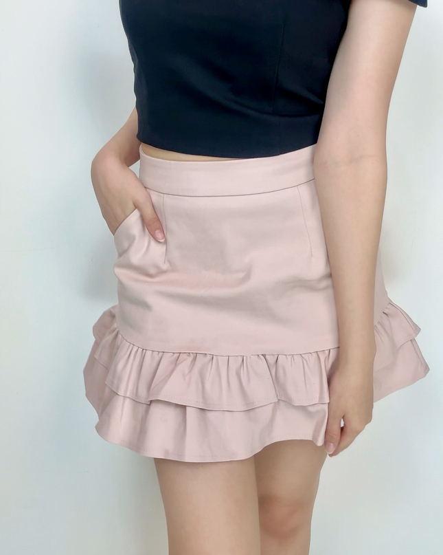 Double Ruffle Hem High-Waist Mini Skirt