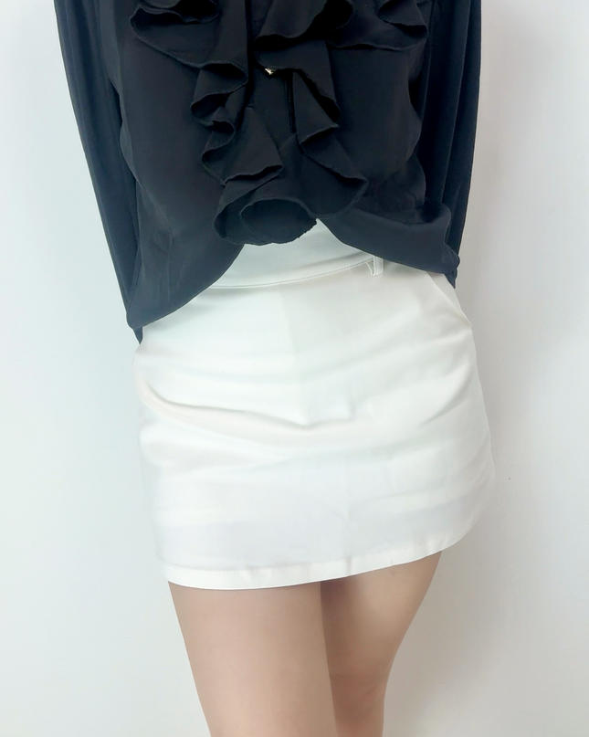 Classic High Waist A-Line Side Zipper Skort (With Belt)