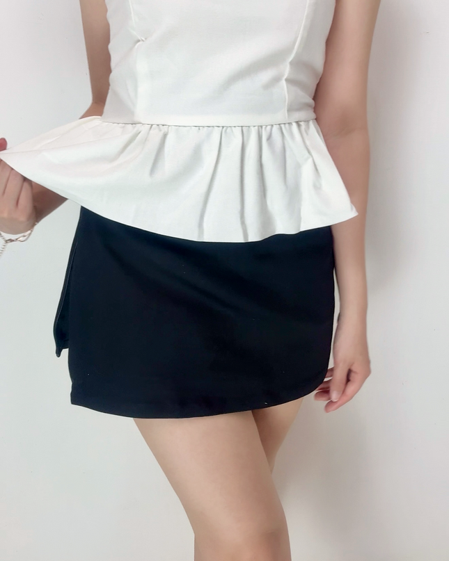 Classic High Waist A-Line Side Zipper Skort (With Belt)
