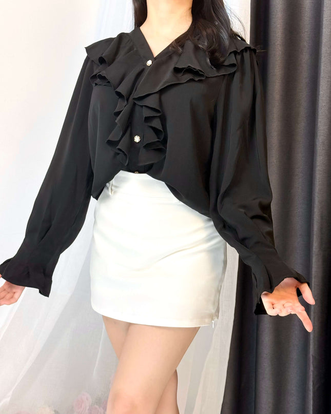 Cascade Ruffle Chiffon Blouse