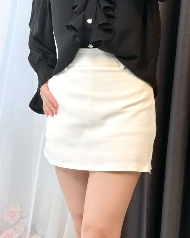 Classic High Waist A-Line Side Zipper Skort (With Belt)